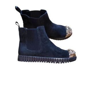 Anthropologie Kristi Belle Black Suede Jeweled Boots 36 / 5.5